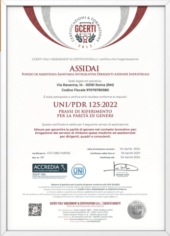 Assidai vede rinnovata anche per l'anno 2025 la certificazione relativa alla parità di genere UNI PdR 125:2022